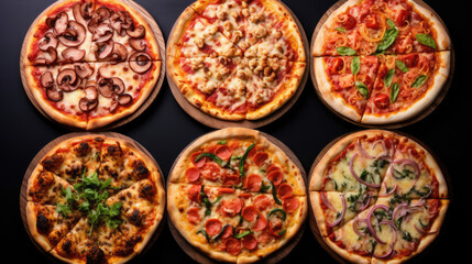Assortment of different types of pizza