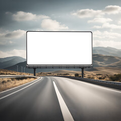  blank white mockup of a billboard advertising travel on a highway