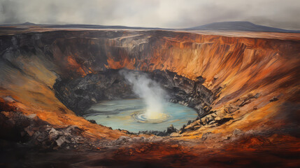 illustration of A Beautiful Volcanic lakes of Iceland. Scenic landscape.