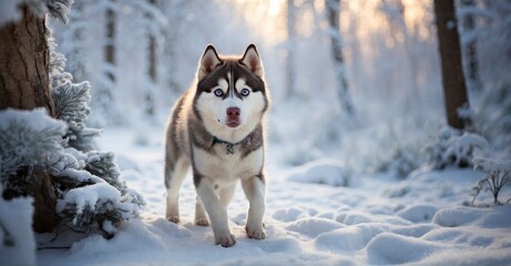 Nature's Playground Siberian Husky Explores a Magical Winter Wonderland in the Forest
