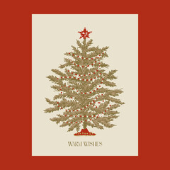 Fototapeta na wymiar Christmas fir tree. Winter greeting card, print, packaging
