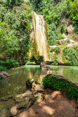 Waterfall of Kalamaris, a natural reserve in Gialova region, Messinia prefecture, Peloponnese, Greece, Europe.