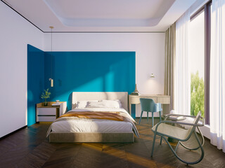 luxury hotel room, home interior bedroom. 3d rendering