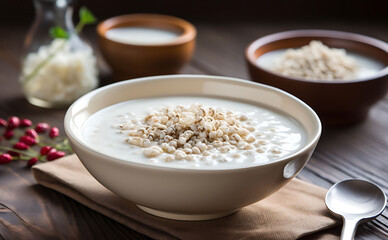 .Job’s tear in coconut milk, Asian dessert. Job's tears also known as adlay or adlay millet, Chinese pearl barley.