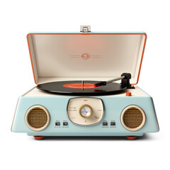 Fototapeta premium Vintage record player with radio tuner isolated on white background