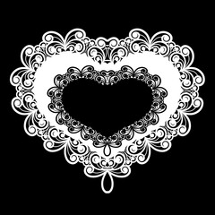 Heart on a postcard with a lace pattern. Greeting card template. Greeting card in the form of a heart. Vector.