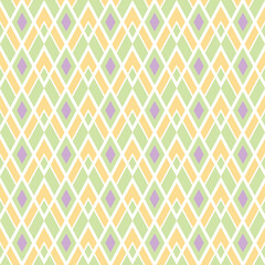 Seamless rhombus geometric pattern. Abstract background green orange purple diamond shape. Texture design for tiles, covers, posters, flyers, banners, walls, textiles, clothes. Vector illustration.