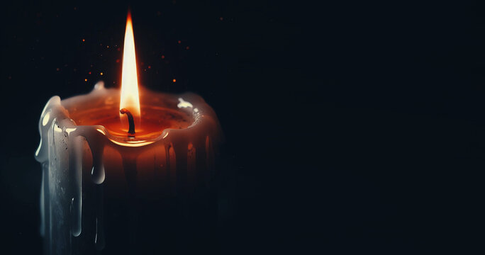 Candlelight in the dark with black background. Generative AI.