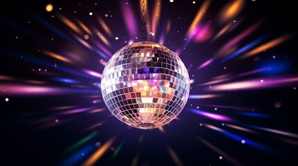 Mirror Ball Disco Lights Club Dance Party Glitter Background.