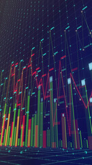 Immerse yourself in the world of cryptocurrency markets through our 3D illustration featuring buy and sell indicators on a dark background. Vertical 9:16