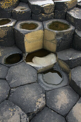 Hexagon-shaped columnar basalt formations, Giant's Causeway, Northern Ireland