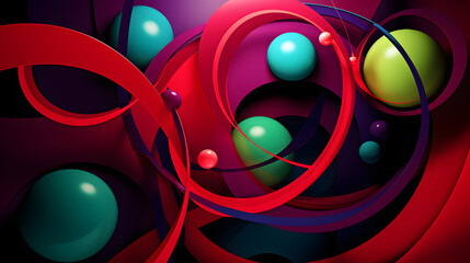 red background with green and blue balloons