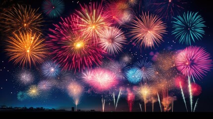 Fototapeta na wymiar Fireworks at night 4th of July New Year's Eve 