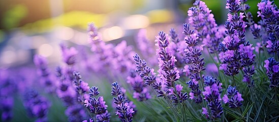 The beautiful lavender flowers in the garden added a burst of colorful beauty to the natural green background of the forest showcasing the breathtaking floral majesty of nature s diverse pla - obrazy, fototapety, plakaty