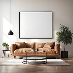 blank white, Modern Furniture Mockup on Canvas on Wall