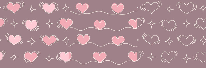 Seamless background pattern with hand drawn hearts one line
