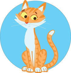 orange cat is sitting and looking happily