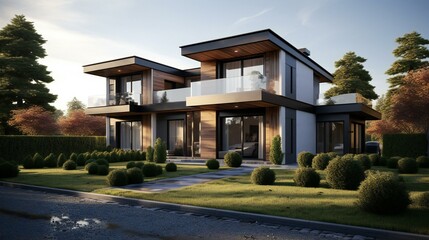 a nice looking duplex house 3d rendering - obrazy, fototapety, plakaty