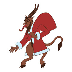 Vector illustration with Krampus character in a costume of Santa Claus.