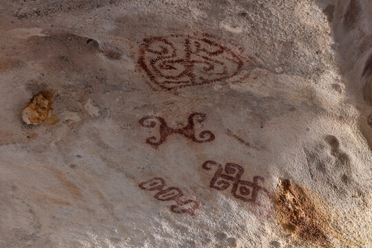 Petroglyphs on ceiling of Fontein cave, Aruba. Drawn by Arawak indians, approximately 2500-3000 years ago. 

