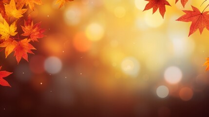 Obraz na płótnie Canvas web banner design for autumn season and end year activity with red and yellow maple leaves with soft focus light an bokeh background, copy space, 16:9