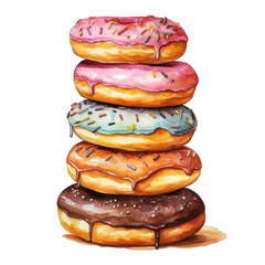Stack of colorful donuts on isolated transparent background