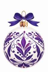 Christmas ball purple colours Pattern illustration in christmas on white background, christmas theme in american and boho style. For banners, posters, advertising. AI generated.