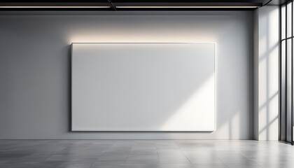 blank white, A mockup of a white rectangular sign on a modern business center wall with space for your brand