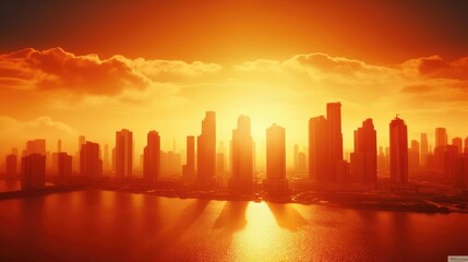 Heatwave over a city bright sun global warming urban heat island  - Powered by Adobe