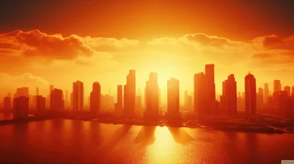 Foto op Canvas Heatwave over a city bright sun global warming urban heat island  © Fred
