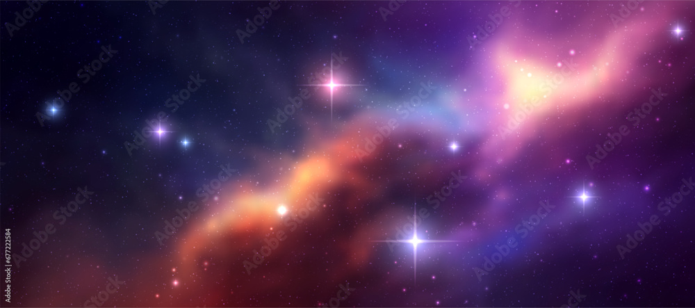 Wall mural space vector background with realistic nebula and shining stars. magic colorful galaxy with stardust