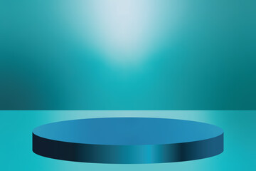 Blue podium 3D background with shadow. Minimal conceptual, 3D rendering