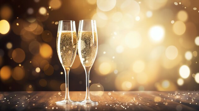 Elegant Champagne Toast and Sparkling Lights Background