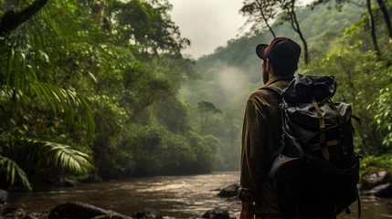 Fotobehang Pictures of adventures in the rainforest Hikers encounter plants, animals, wild people, and mysteries. © siripimon2525