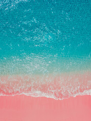 Pink sand beach with blue ocean on Komodo islands - obrazy, fototapety, plakaty