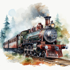 Naklejka premium watercolor Train clipart, Generative Ai