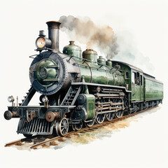 Fototapeta na wymiar watercolor Train clipart, Generative Ai