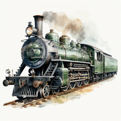 Fototapeta premium watercolor Train clipart, Generative Ai