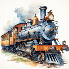 Fototapeta premium watercolor Train clipart, Generative Ai