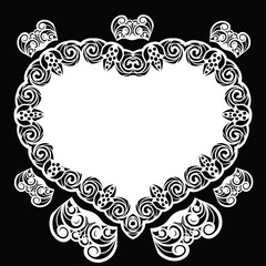 Heart on a postcard with a lace pattern. Greeting card template. Greeting card in the form of a heart. Vector.