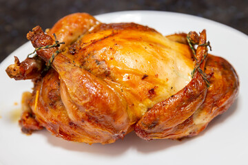 Traditional homemade roast chicken, stuffed with farofa