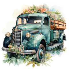 watercolor Truck car clipart, Generative Ai