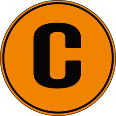 yellow circular sign with the letter C  