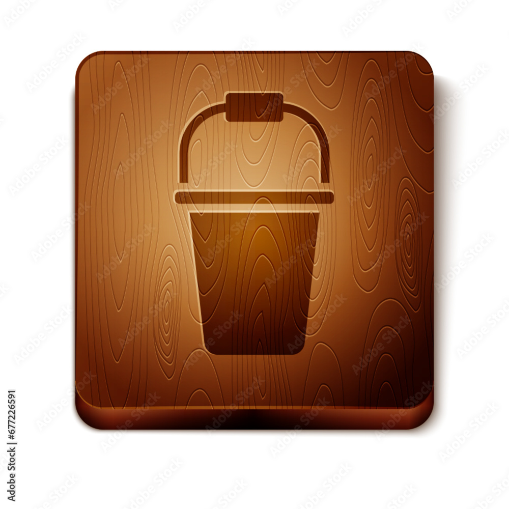 Poster Brown Bucket icon isolated on white background. Wooden square button. Vector