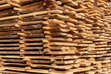 Timber processing at the sawmill. Woodworking industry