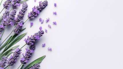 Lavender flowers flat lay design copyspace 