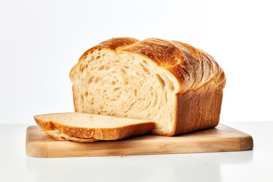 A loaf of bread in a slice on white background