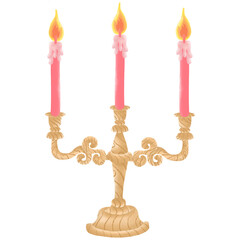
Watercolor painting of a sweet, romantic pink candlestick used on Valentine's Day and other important festivals.