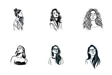 6 monochrome Illustration of Women with closed Eyes | Vector Graphics Bundle