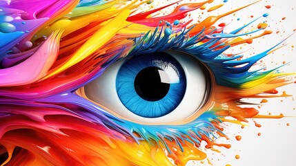  a close up of a colorful eye with paint splatters on it's iris and the eyeball in the center of the eye.  generative ai - obrazy, fototapety, plakaty